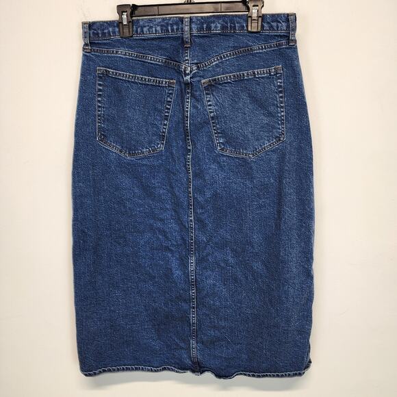 Universal Thread Denim Midi Skirt Size 12 34" Blue Medium Wash Button Front Slit - Picture 3 of 8